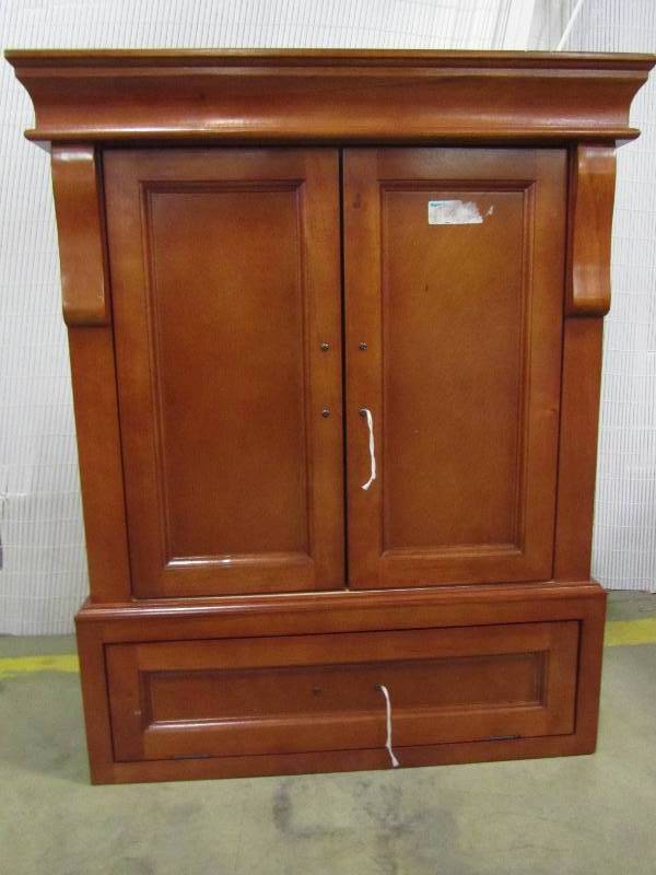 lot 33 image: Foremost Naples 26-12 in. W x 32-34 in. H x 8 in. D Bathroom Storage Wall Cabinet in Warm Cinnamon