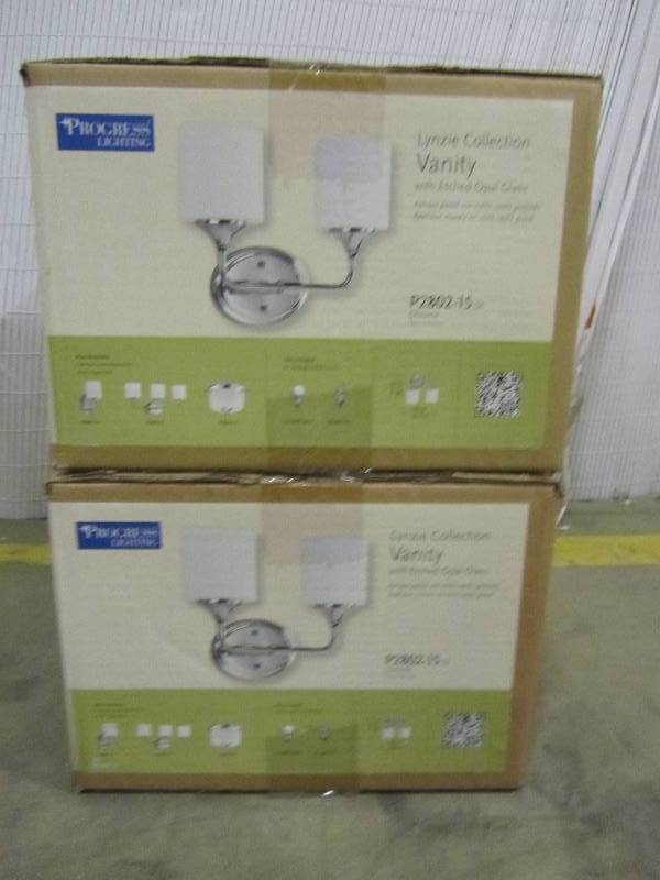 lot 56 image: Progress Lighting Lynzie 2-Light Chrome Vanity Fixture (x2)