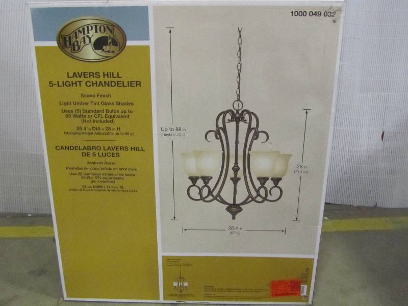 lot 57 image: Hampton Bay Lavers Hill 5-Light Iron Stone Chandelier