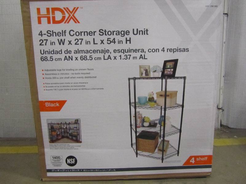 lot 65 image: HDX 4 Shelf Steel Corner Shelving Unit in Black