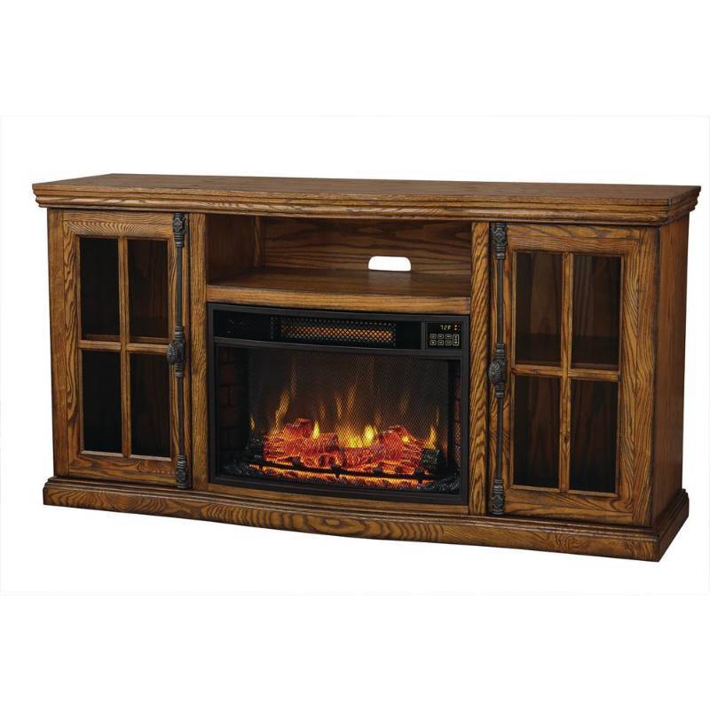 lot 28 image: Home Decorators Collection Manor Place 67 in. TV Stand w Bluetooth Electric Fireplace in Oak