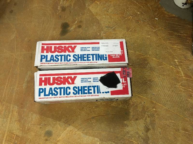 Husky 10 ft x 100 ft. Black 2 mil Plastic Sheeting, Black - Lot of 2 New