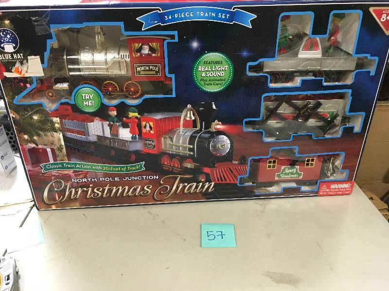 Blue Hat To Company North Pole unction Christmas Train Set open box never used