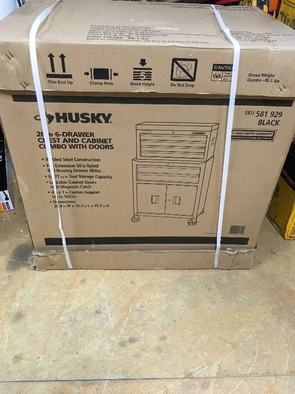 Husky 26 in. 6-Drawer Tool Chest and Rolling Tool Cabinet Set, Black New