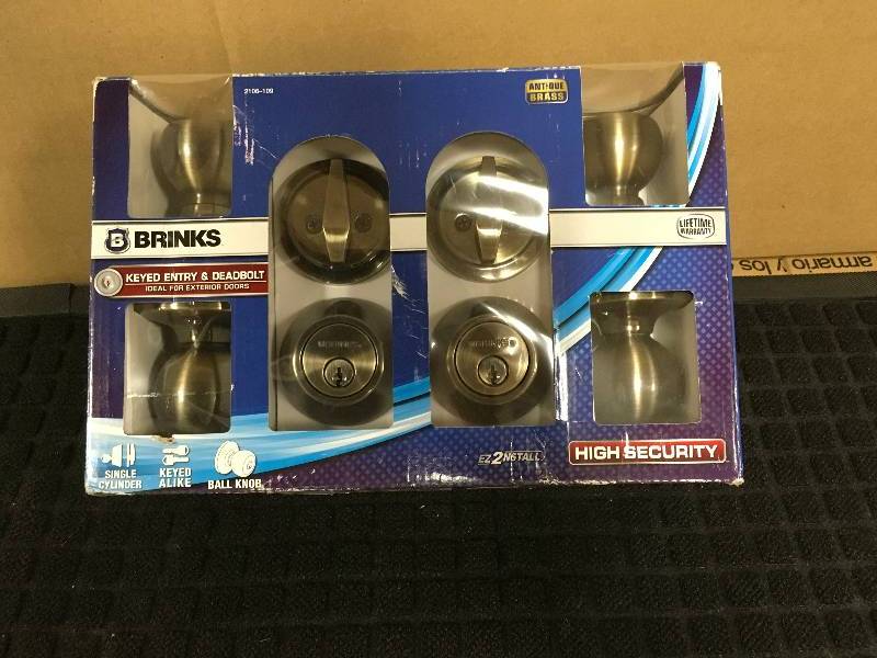 Brinks 2 Keyed Entry Door Knob Ball L And 2 Deadbolt Combo Pack Antique Brass New