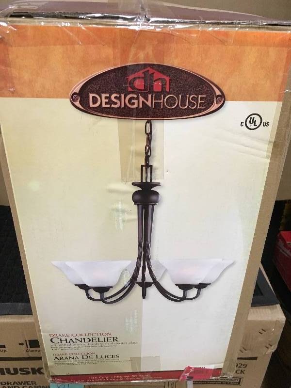 Design House Drake Collection Chandelier - oil rubbed bronze finish with alabaster glass open box never used