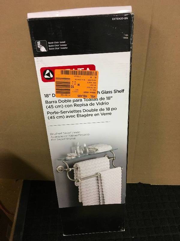 Delta 18 in. Glass Bathroom Shelf with Double Towel Bar in SpotShield Brushed Nickel open box never used
