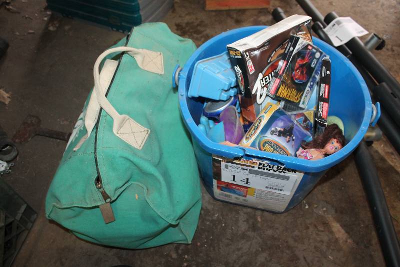 lot 14 image: Bucket lot of Various Childrens Toys and Vintage Video Games