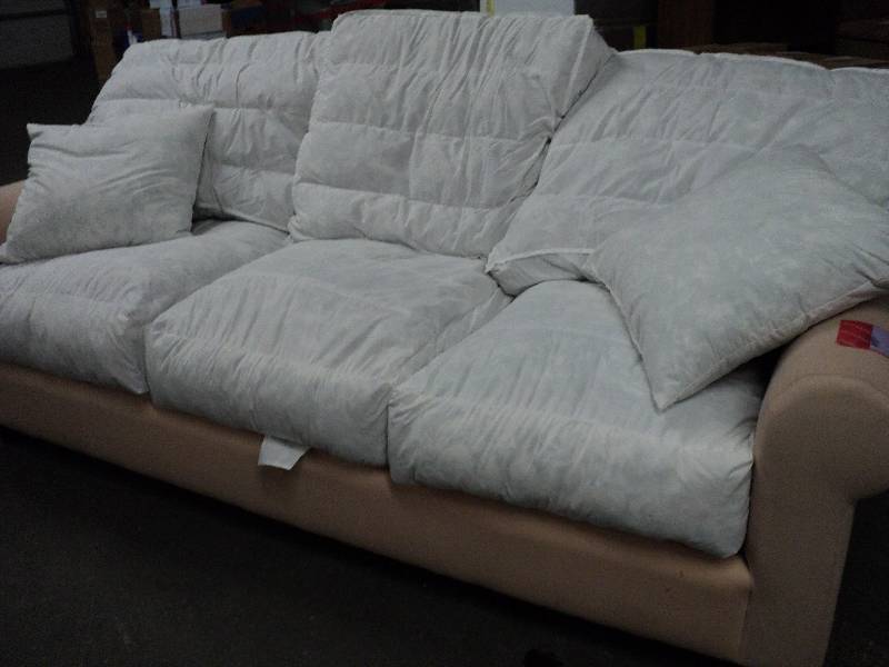 lot 340 image: JC Pennys couch with down filled cushions, brand new, slip cover not included, order one or make your own