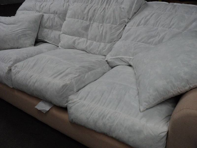 lot 341 image: JC Pennys couch with down filled cushions, brand new, slip cover not included, order one or make your own