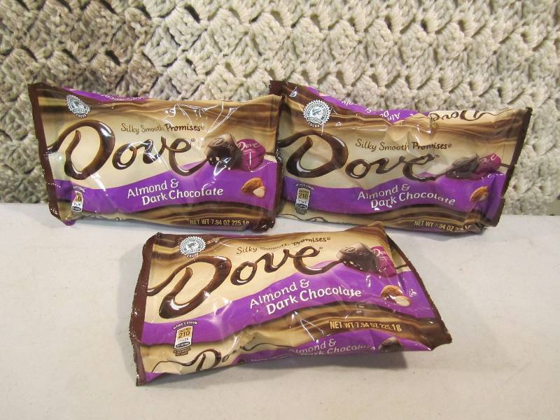 lot 185 image: 3 Bags of Dove Almond and Dark Choc...
