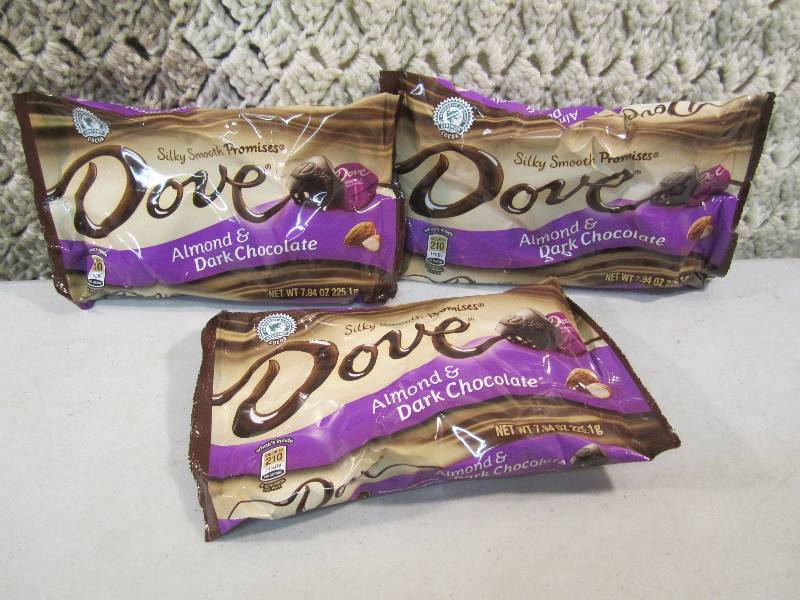 lot 187 image: 3 Bags of Dove Almond and Dark Choc...