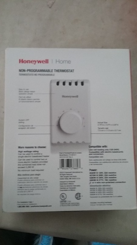4- Honeywell non-programmable electric heat thermostat CT410B