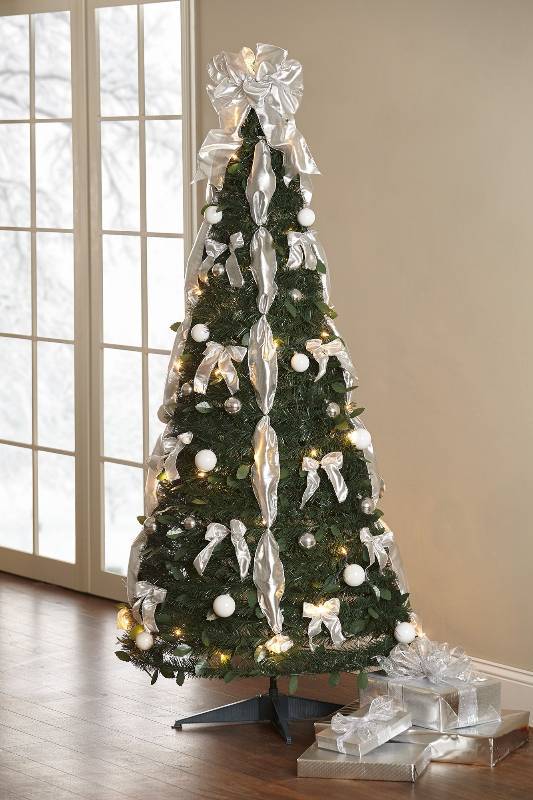 Alcove 6 Prelit Pop Up Decorated Christmas Tree With White Silver