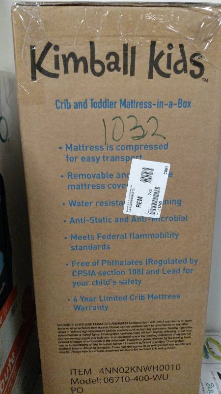 lot 1032 image: Kimball Kids Premium Foam Crib and Toddler Bed Mattress