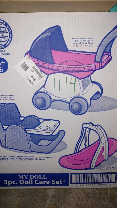 lot 1114 image: 3 Piece Doll Care Set