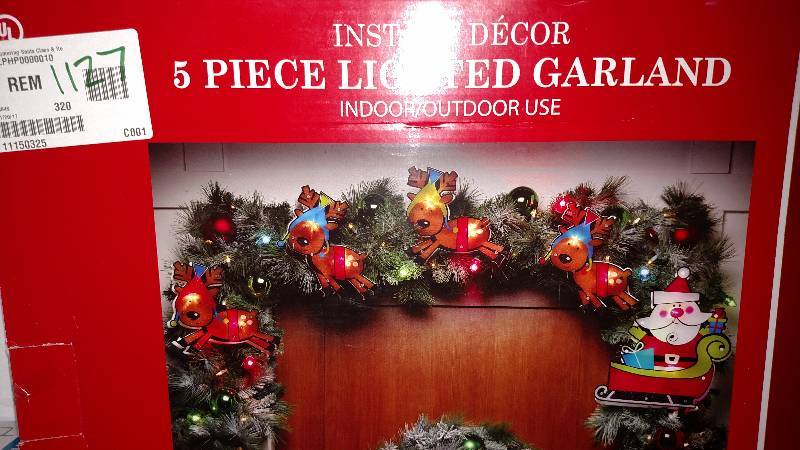 lot 1127 image: 8 Shimmering Santa Claus & Reindeer Christmas Light Garland with 10 Clear Mini Lights - White Wire