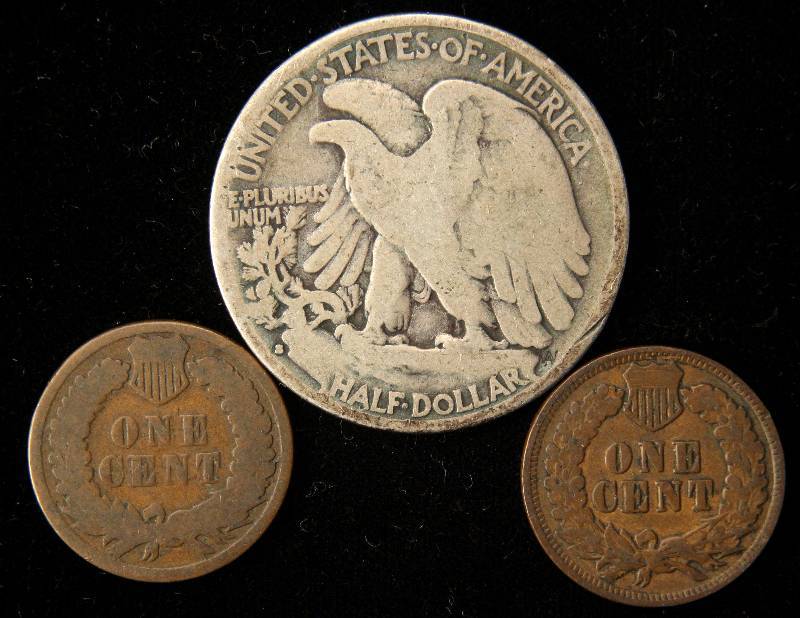GROUP OF 3 COINS 1934-S WALKING LIBERTY HALF DOLLAR 1884 & 1902(VG) INDIAN CENTS