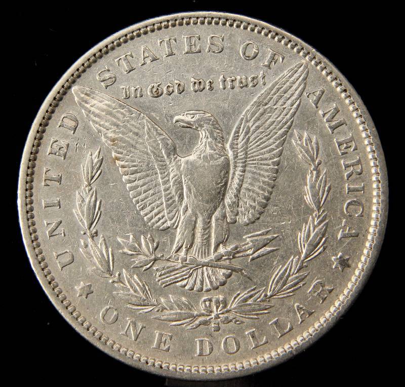 1890-S MORGAN SILVER DOLLAR AU50 DETAILS CLEANED