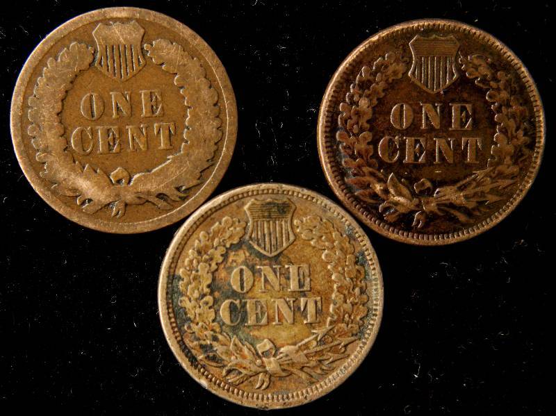 GROUP OF 3 INDIAN HEAD CENTS 1886, 1875(DETAILS), 1862(DETAILS)