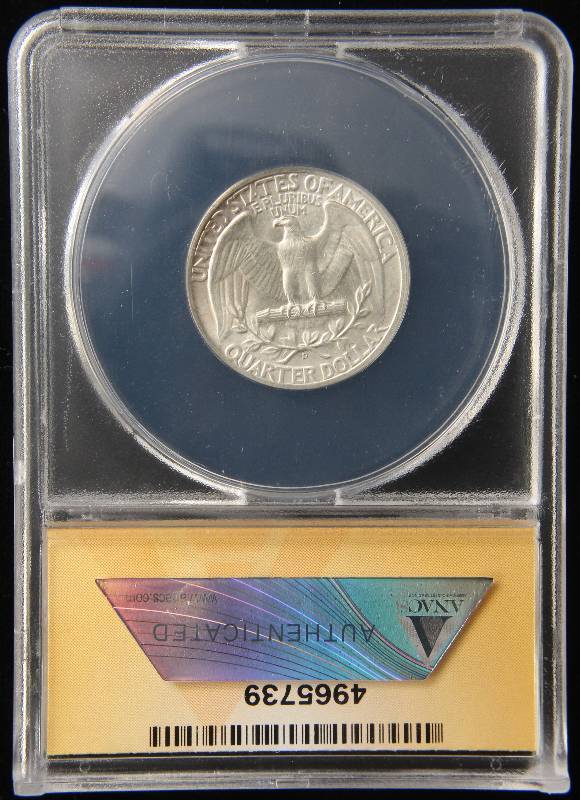 1944-D WASHINGTON SILVER QUARTER MS63 ANACS