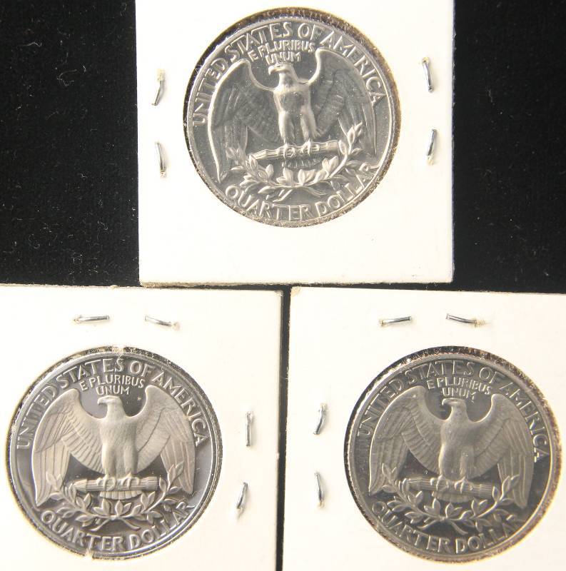 3 PROOF WASHINGTON QUARTERS 1971S, 1985S & 1987S