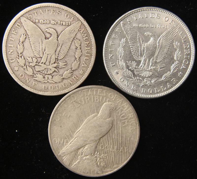3 SILVER DOLLARS 1881, 1888 MORGAN & 1922 PEACE