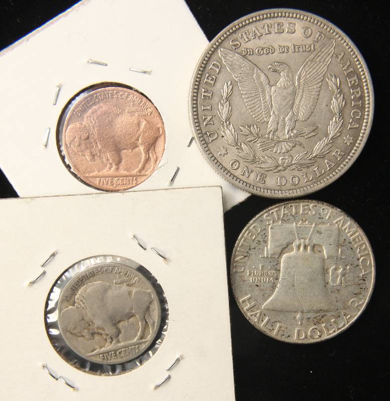 1921 MORGAN $1, 1957-D FRANKLIN 50C, 1016-S & 1929 BUFFALO 5C