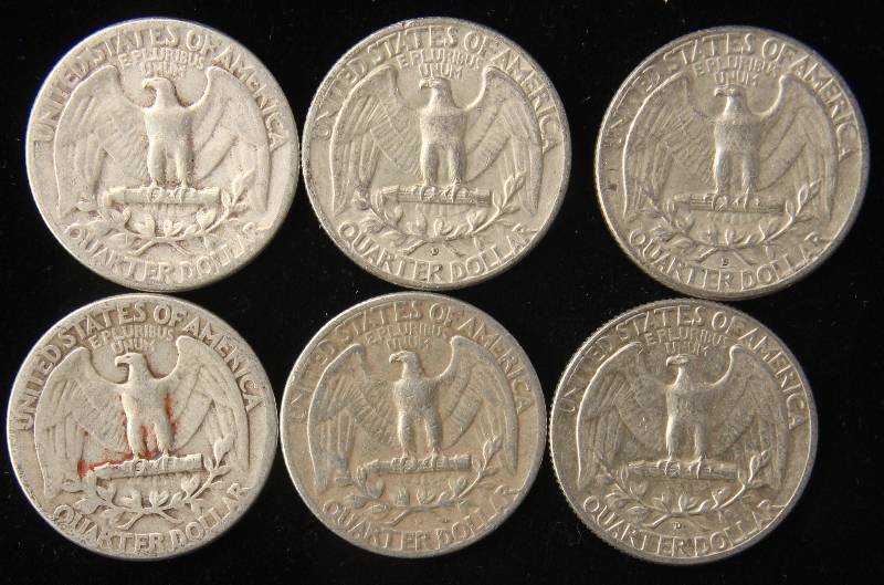 6 MIXED DATE SILVER WASHINGTON QUARTERS
