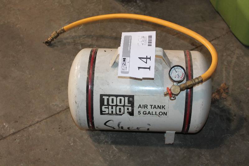 lot 14 image: Tool Shop 5-Gallon Air Tank w Hose, Connection