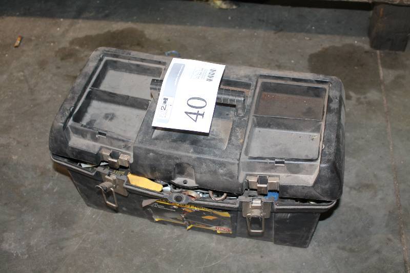 lot 40 image: Tool Box w Tools - Wrenches, Sockets, Wire Cutters, And More