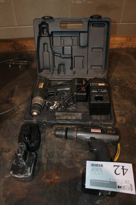lot 42 image: Lot of (2) Craftsman Cordless Drills, Batteries, Chargers, Case