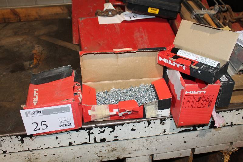lot 25 image: Lot of (3) Boxes of Hilti Tools - GX100 Aeresol Cans, Rivets