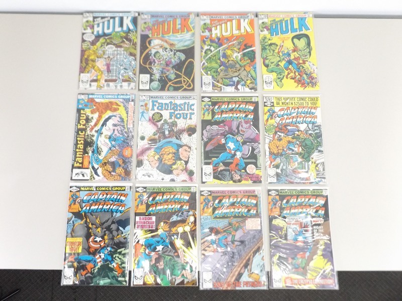 12 Vintage Marvel Hulk, Captain America, Fantastic Four Comic Books