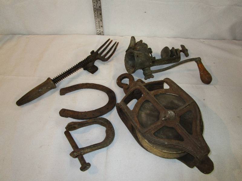 lot 19 image: Antique Pulley and Various Antiques