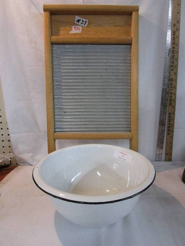 lot 37 image: Enamel Bowl and Washboard