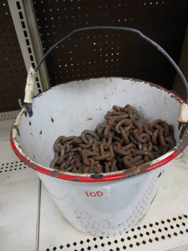lot 100 image: Enamel Pail with Chains
