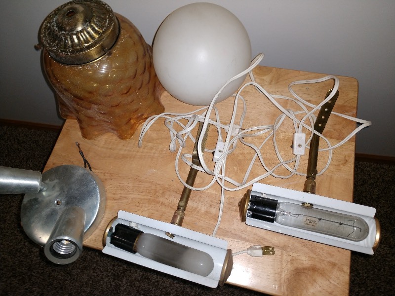 Two Brass Piano Lights and Other Vintage Lights&nbsp