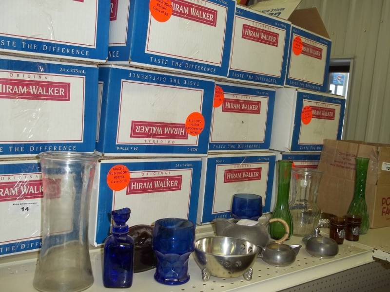 Vintage Collectable Glass and Pewter and 14 Boxes of Dcor Mushrooms