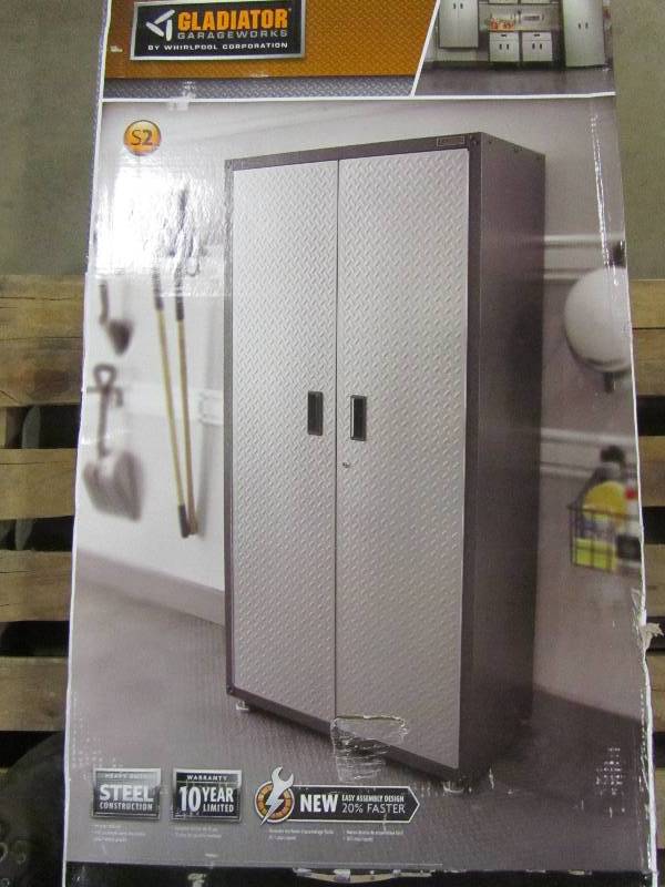 lot 3 image: Gladiator Ready-to-Assemble 72 in. H x 36 in. W x 18 in. D Steel Freestanding Garage Cabinet in Silver Tread