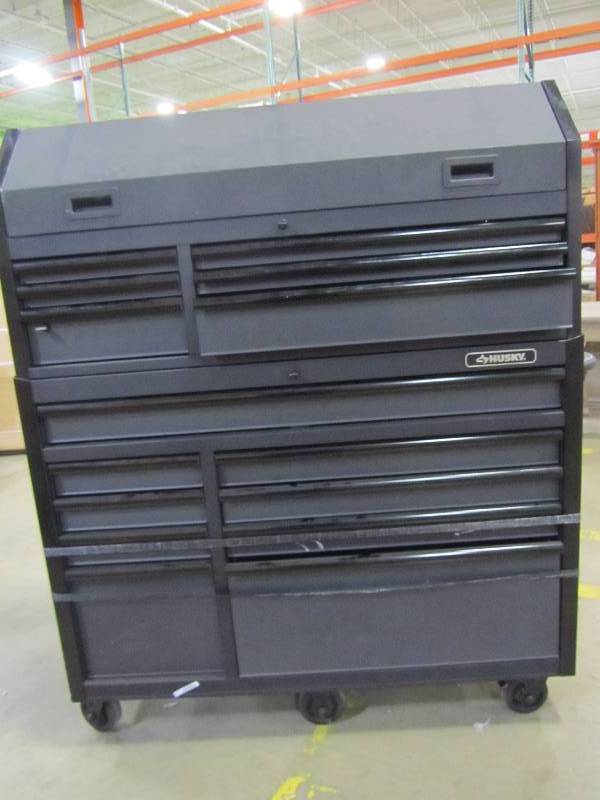 lot 6 image: Husky 52 in. W 20 in. D 15-Drawer Tool Chest and Cabinet, Textured Black