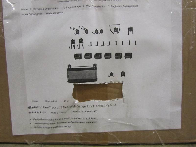 lot 10 image: GLADIATOR GearTrack and GearWall Garage Hook Accessory Kit 2