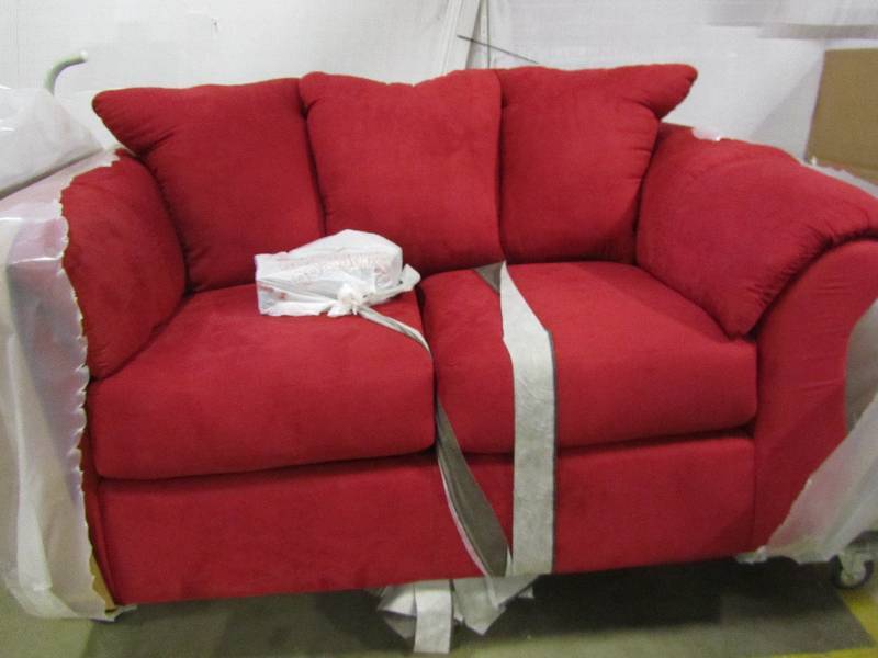 lot 36 image: Chelsea Home Furniture Armstrong Loveseat, Sensations Red Brick