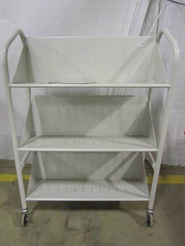 lot 50 image: Safco Products Safco Products 5358SA Steel Single-Sided Book Cart, 3 Shelf, Sand