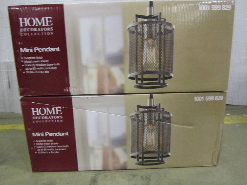 lot 55 image: Home 1-Light Silvered Graphite Wire Mesh Restoration Pendant with Nickel Accents (x2)