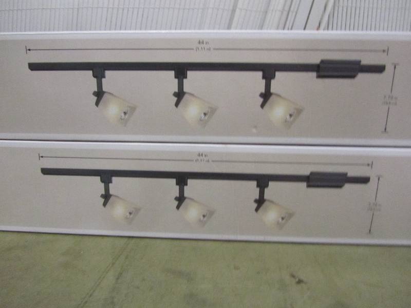 lot 56 image: Hampton Bay 3-Light Matte Black Linen Glass Linear Track Lighting Kit (x2)