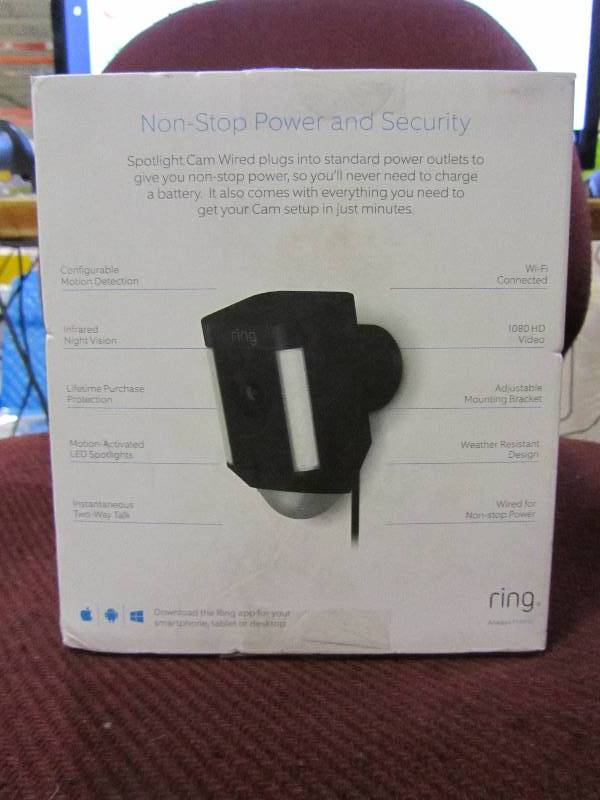 lot 80 image: Ring Spotlight Cam Wired Outdoor Rectangle Security Camera, Black