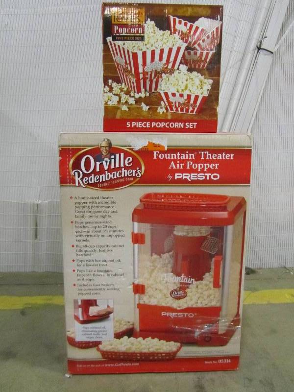 lot 90 image: Presto Orville Redenbacher Fountain Theatre Air Popcorn Popper Everybody Loves Popcorn Bowl Set - Set of 5