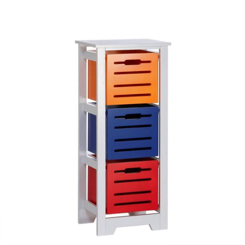 lot 43 image: RiverRidge Home 16 in. x 36.5 in. 3-Bin Kids Storage Unit in White FrameRed, Blue, Orange bins.