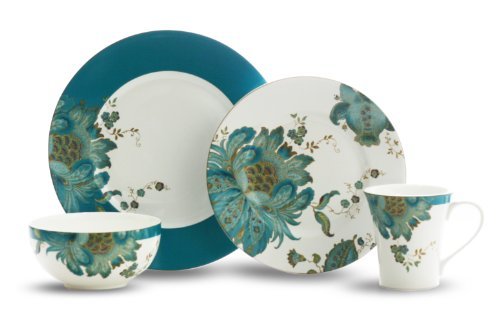 lot 61 image: PTS America 222 Fifth Eliza 16-Piece Dinnerware Set, Teal